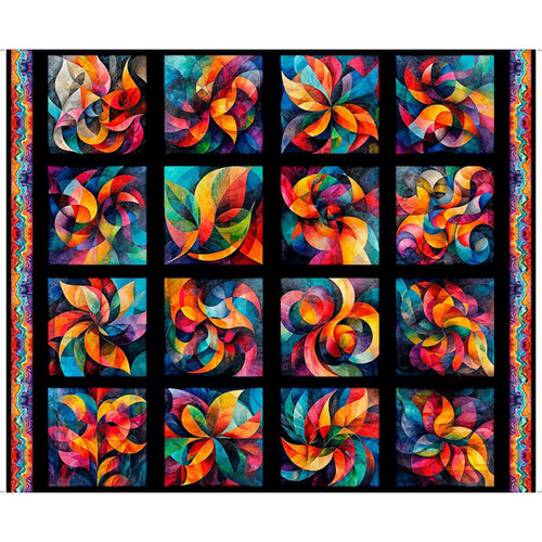 Quilting Treasures Fabrics Dan Morris Bedazzled Black Blue Red Gold Fractal Block Patches