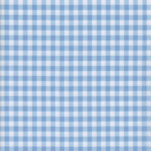 Wilmington Prints Fabrics Essential Classics Gingham Check Blue White, a close-up of blue and white gingham check fabric pattern.