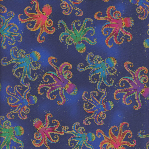 Clothworks Oceana by Laurel Burch Navy Gold Octopus