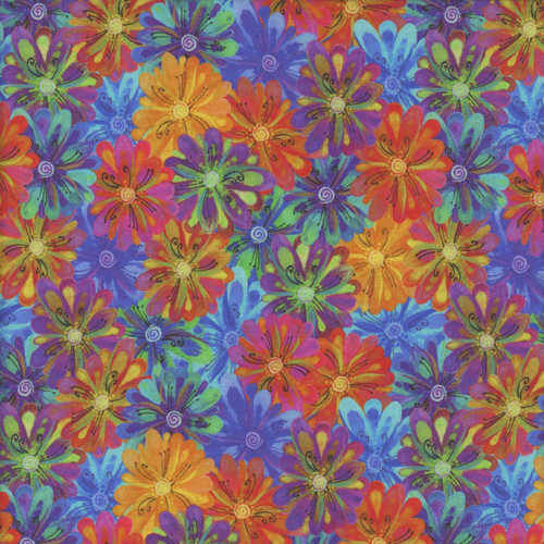 Clothworks Oceana by Laurel Burch Red Orange Purple Blue Floral