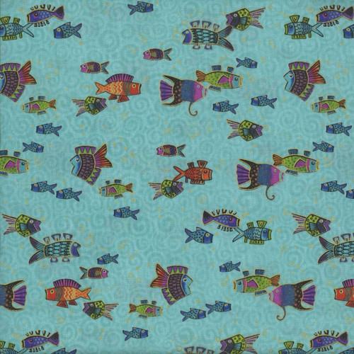 Clothworks Oceana by Laurel Burch Aqua Pink Schools of Fish