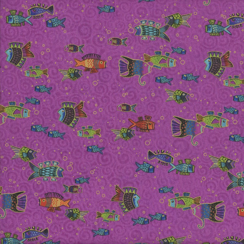 Clothworks Oceana by Laurel Burch Magenta Purple Schools of Fish