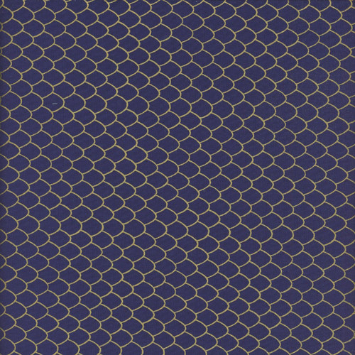 Clothworks Oceana by Laurel Burch Navy Blue Gold Scales
