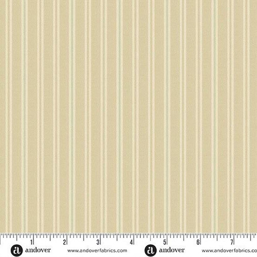 Andover Fabrics Laundry Line 108s by Laundry Basket Quilts Ticking Stripe Cream, close-up of cream-colored ticking stripe fabric with subtle white stripes.