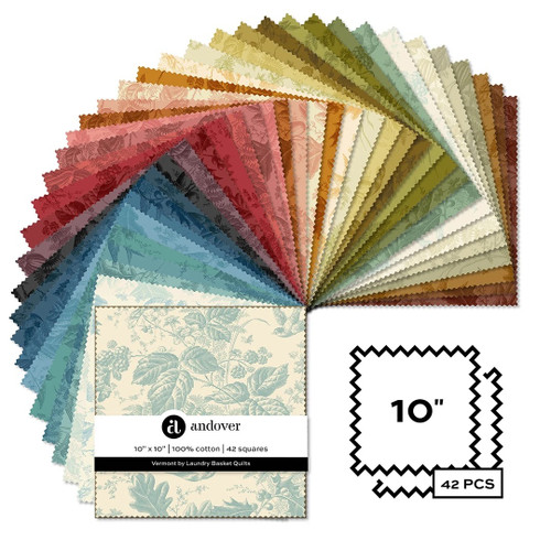Andover Fabrics Vermont Laundry Basket Quilts Layer Cake 40 Ten Inch Squares