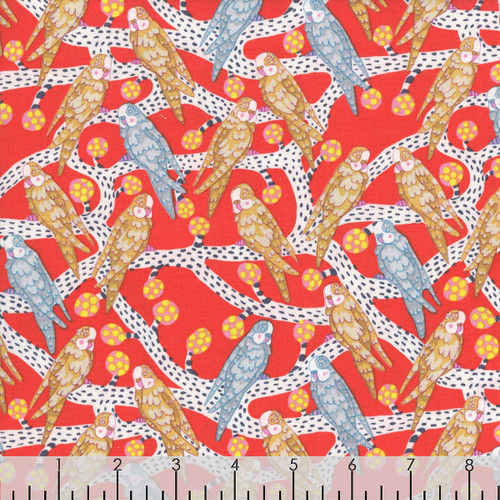 FreeSpirit Fabrics Blostma & Song by Penny Jefferies Budgie Melody Vermilion