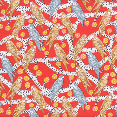 FreeSpirit Fabrics Blostma & Song by Penny Jefferies Budgie Melody Vermilion