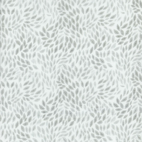 Quilting Treasures Fabrics Exotica by Dan Morris Grey Swirling Leaves, a fabric with a white background and a pattern of grey swirling leaves.