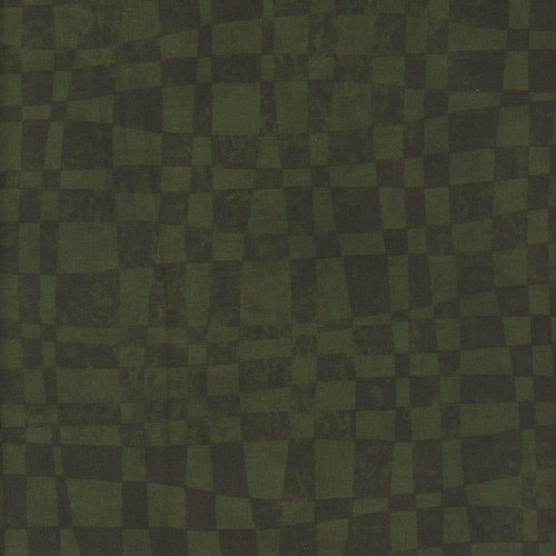 Henry Glass Fabrics Hollyville Manor Green Christmas Check Plaid, close-up of green and black checkered fabric pattern.