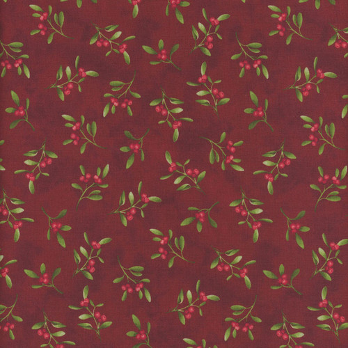 Henry Glass Fabrics Hollyville Manor Red Holly Berries