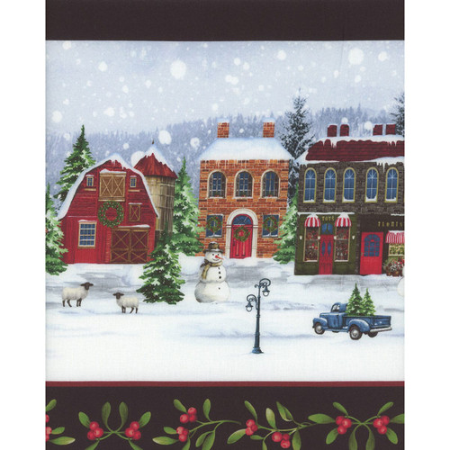 Henry Glass Fabrics Hollyville Manor Dickens Village Snowy Christmas Stripe