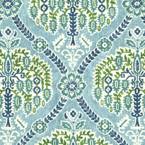 Covington Fabrics Darshana Ocean Blue Persian Tree Frame Damask