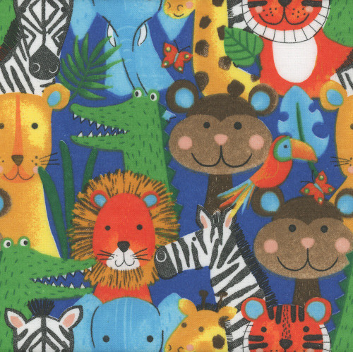AE Nathan Fabrics Comfy Flannel Prints Navy Jungle Animals