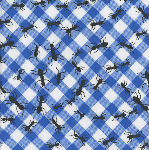 AE Nathan Fabrics Comfy Flannel Prints Blue Gingham Check with Ants