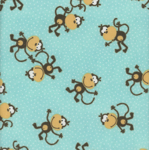 AE Nathan Fabrics Comfy Flannel Prints Mint Green Monkeys