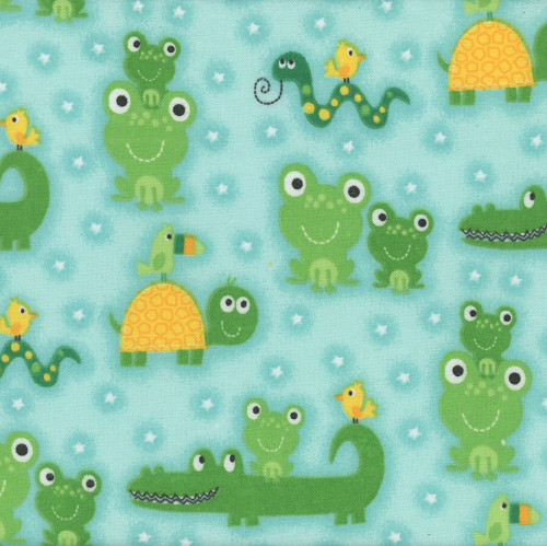 AE Nathan Fabrics Comfy Flannel Prints Aqua Blue Green Frogs