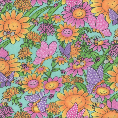 AE Nathan Fabrics Comfy Flannel Prints Blue Yellow Pink Flowers and Bees