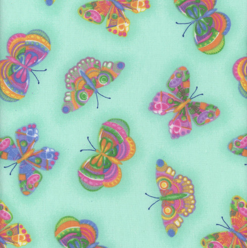 AE Nathan Fabrics Comfy Flannel Prints Mint Green Purple Butterflies
