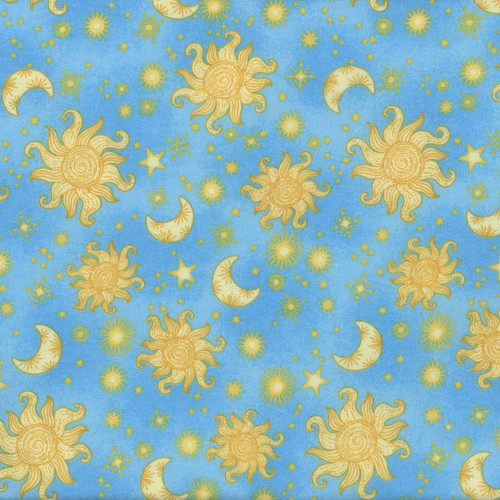 AE Nathan Fabrics Comfy Flannel Prints Yellow Blue Stylized Suns