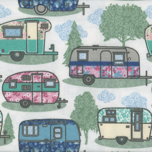 AE Nathan Fabrics Comfy Flannel Prints White Blue Pink Campers