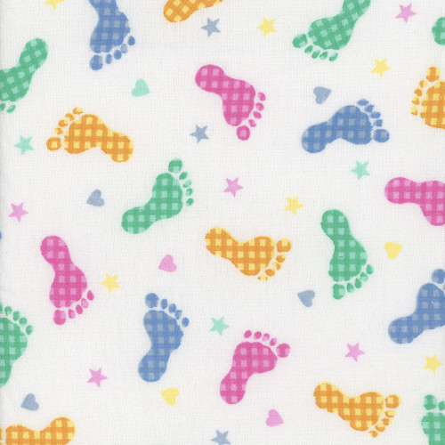 AE Nathan Fabrics Comfy Flannel Prints Pink Yellow Blue Baby Feet