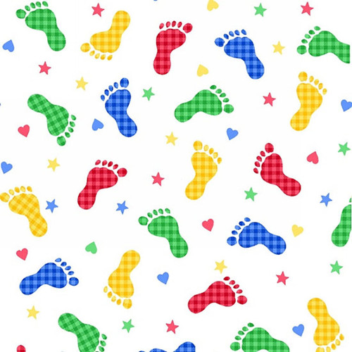 AE Nathan Fabrics Comfy Flannel Prints Red Yellow Green Blue Baby Feet