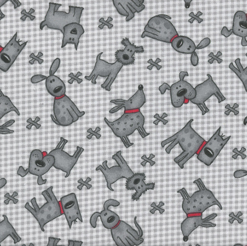 AE Nathan Fabrics Comfy Flannel Prints Puppies on Grey Check
