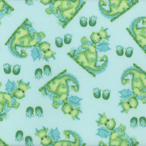 AE Nathan Fabrics Comfy Flannel Prints Aqua Blue Green Dragons