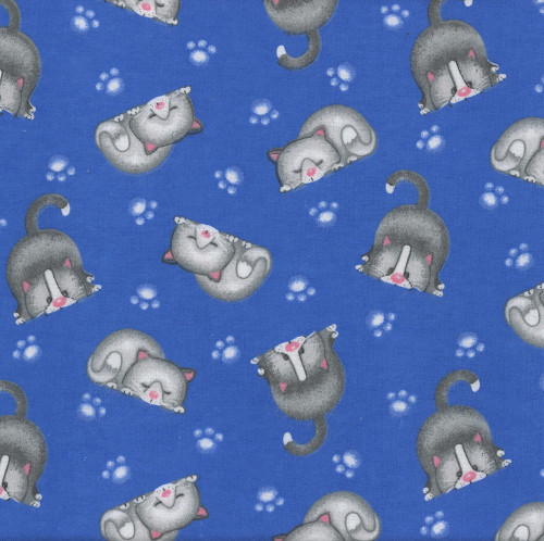 AE Nathan Fabrics Comfy Flannel Prints Blue Pouncing Cats