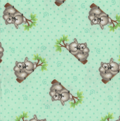 AE Nathan Fabrics Comfy Flannel Prints Green Brown Koala Bears