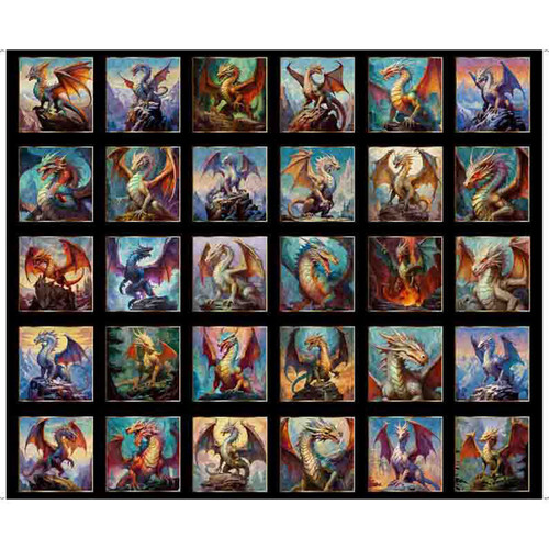 Quilting Treasures Fabrics Dragons Song Dan Morris Black Dragon Species Blocks