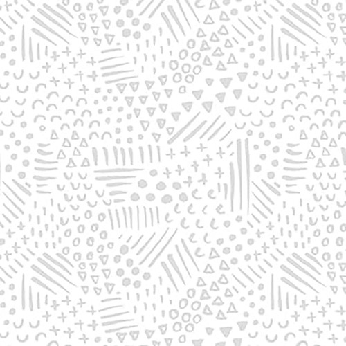 Blank Quilting Fabrics Morning Mist IX Satin Moon Designs White on White Allover doodle