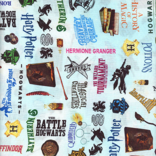 Benartex Harry Potter Sky Blue Magic Words Voldemort Magic Griffindor Quiddich