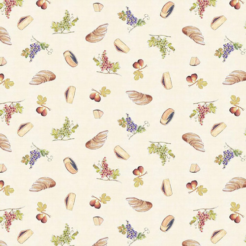 Clothworks Fabrics Wine Tasting Cream Wine Grapes Cheese Bread