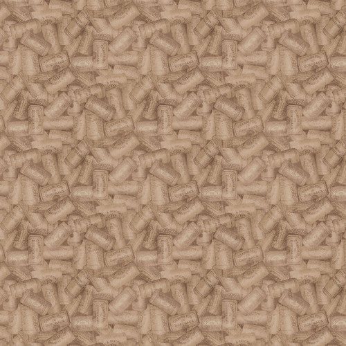 Clothworks Fabrics Wine Tasting Caramel Brown Wine Bottle Cork Collage