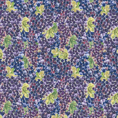 Clothworks Fabrics Wine Tasting Indigo Blue Purple Wine Grape Collage