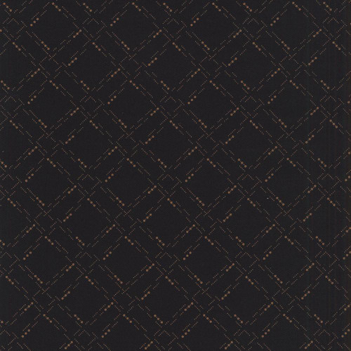 Marcus Fabrics Paulas New Companions Paula Barnes Black Dotted Grid, black fabric with a gold dotted grid pattern.