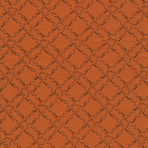 Marcus Fabrics Paulas New Companions Paula Barnes Cheddar Dotted Grid fabric, orange fabric with black dotted grid pattern.