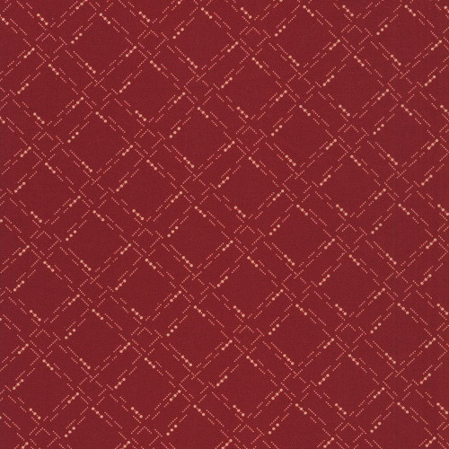 Marcus Fabrics Paulas New Companions Paula Barnes Red Dotted Grid, a fabric with a red background and a dotted grid pattern in a lighter shade of red.