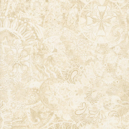 Quilting Treasures Fabrics Mystique Paisley Dan Morris Birch Cream, intricate cream paisley and floral pattern fabric.