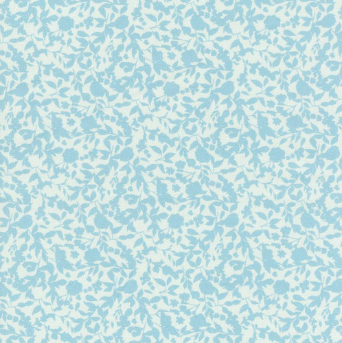 In The Beginning Fabrics Lovelies by Jason Yenter Sky Blue Wendy Floral, fabric with a light sky blue floral pattern on a white background.