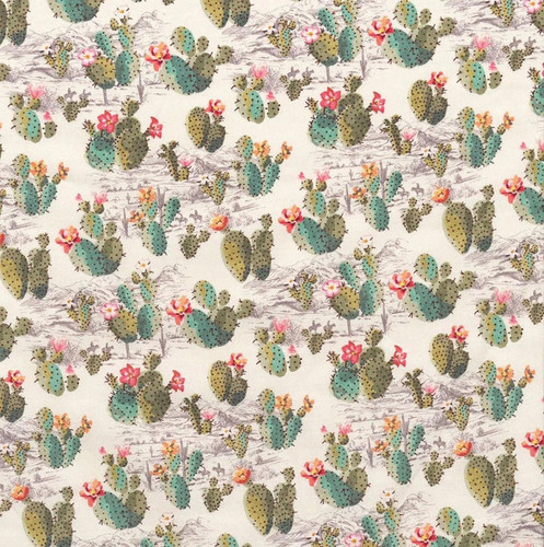 In The Beginning Fabrics Southwest Minis by Jason Yenter Green Pink Cream Cactus Cowboy Toile