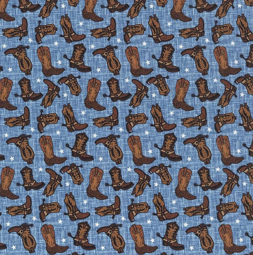 In The Beginning Fabrics Southwest Minis by Jason Yenter Brown Denim Blue Cowboy Boots