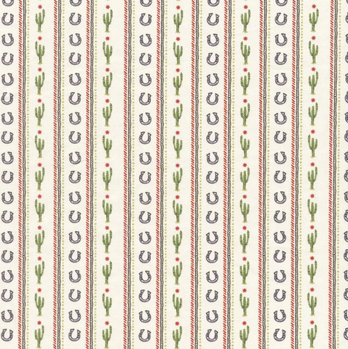 In The Beginning Fabrics Southwest Minis by Jason Yenter Cream Grey Green Cactus Horse Shoe Stripe