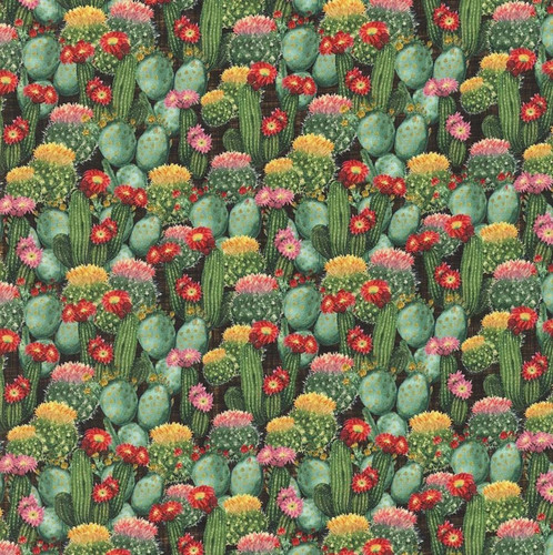 In The Beginning Fabrics Southwest Minis by Jason Yenter Green Red Cactus Flower Field