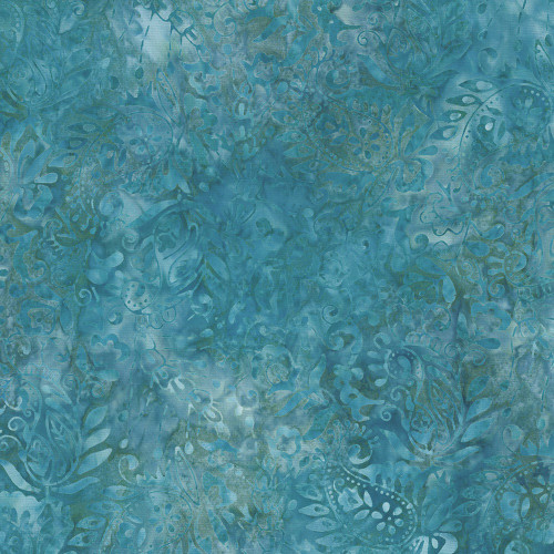 Wilmington Prints Fabrics Desert Blossom Batiks Paisley & Flowers Aqua Blue