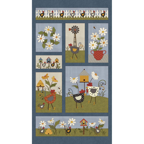 Benartex Fabrics Prairie Chicks Cheryl Haynes Prairie Chicks Panel Blue Multi