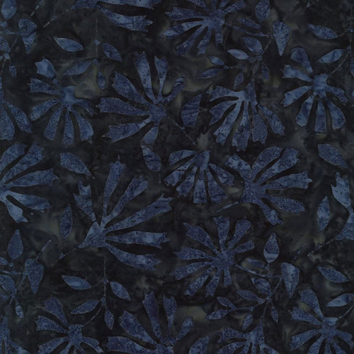 Timeless Treasures Fabrics Luna Tonga Batiks Navy Large Fanned Leaves