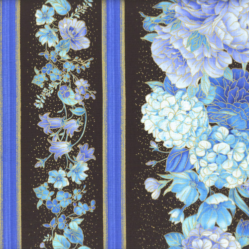 Timeless Treasures Fabrics Escapade Black Butterfly Floral Metallic 11 Inch Stripe