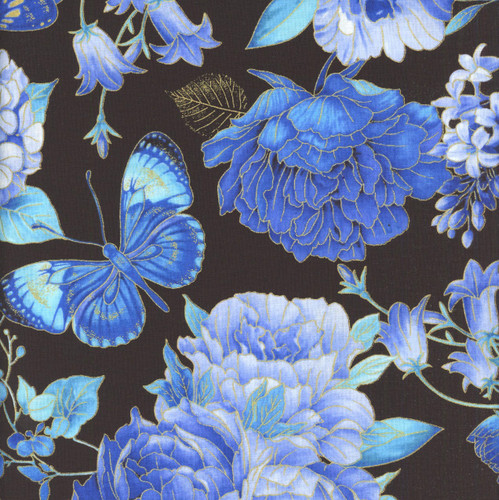 Timeless Treasures Fabrics Escapade Black Butterfly Floral Metallic
